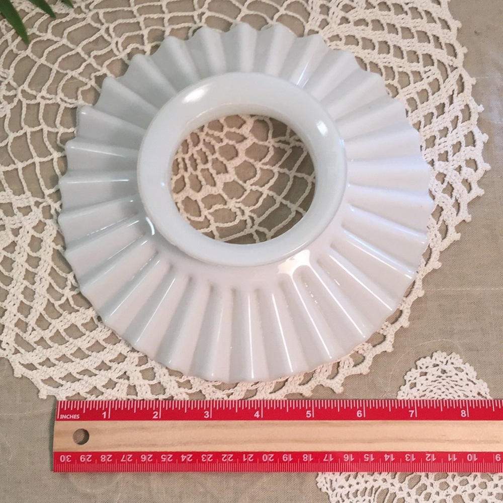 Antique Milk Glass Ruffled Oil Lamp Chimney Shade Topper - Picture 11 of 12